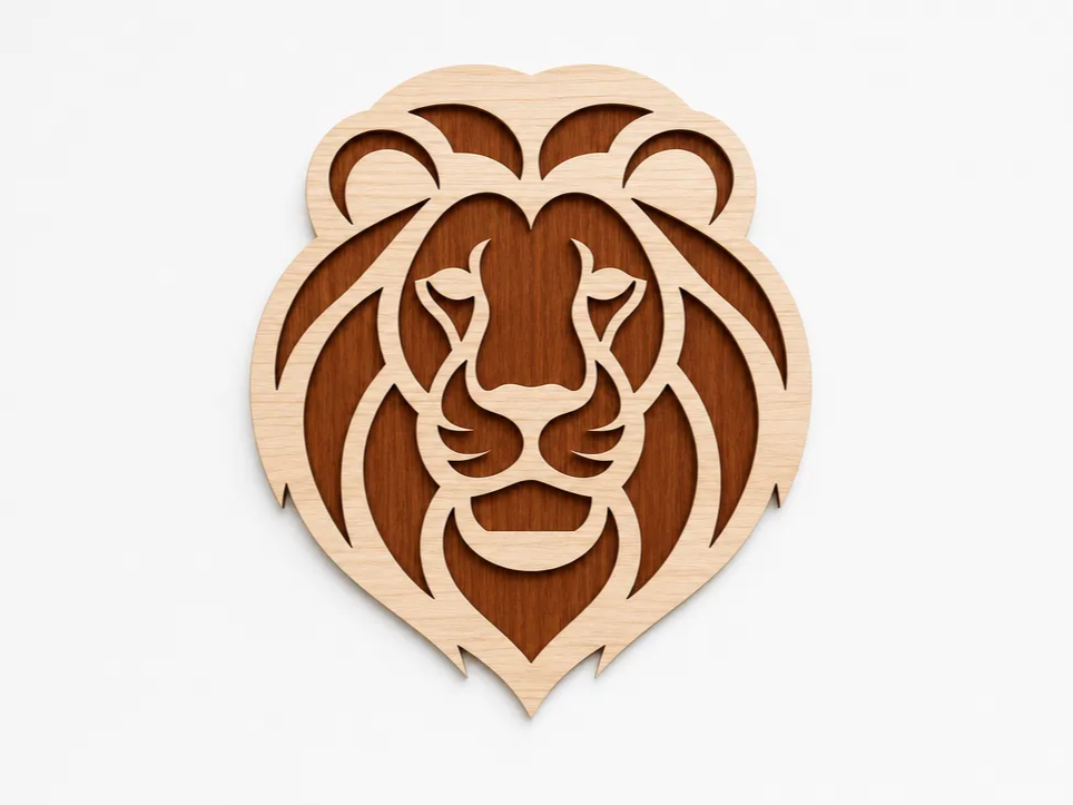 Layered Wooden Lion Head Wall Art - Laser Cut Design