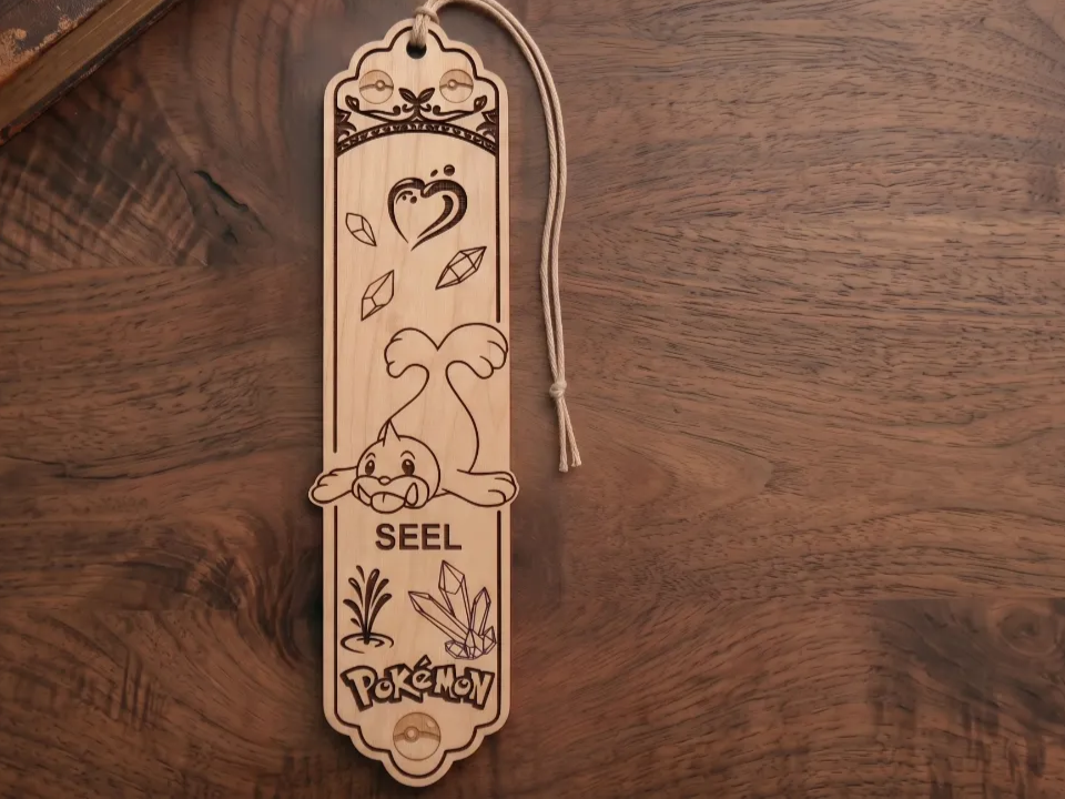 Seel Pokemon Wooden Bookmark with Crystal and Heart Motifs
