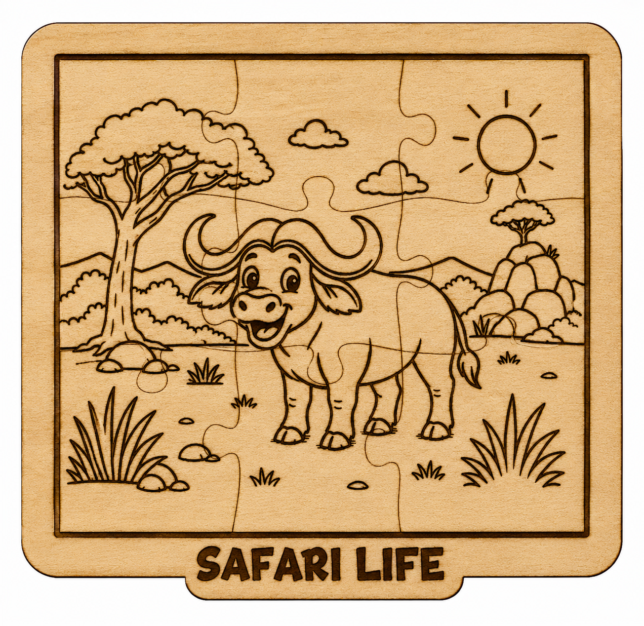 [Laser cut and engrave] Safari Life Buffalo Jigsaw Puzzle for Kids