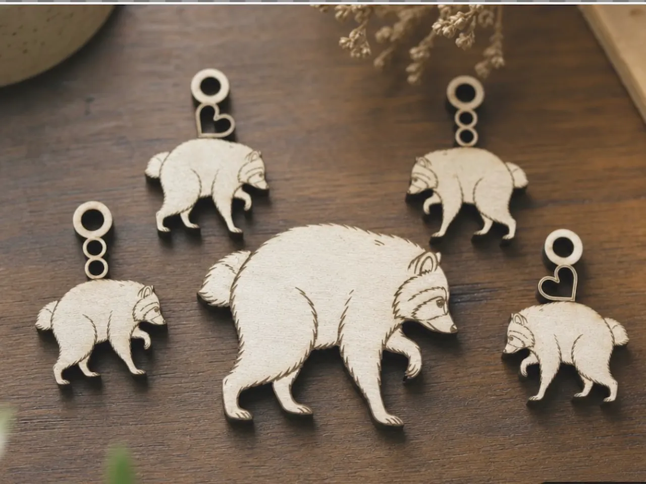 [Laser cut and engrave] Jimothy Raccoon earrings keychain magnet