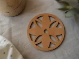 [Laser cut and engrave] Circular wooden coaster with floral cutout pattern