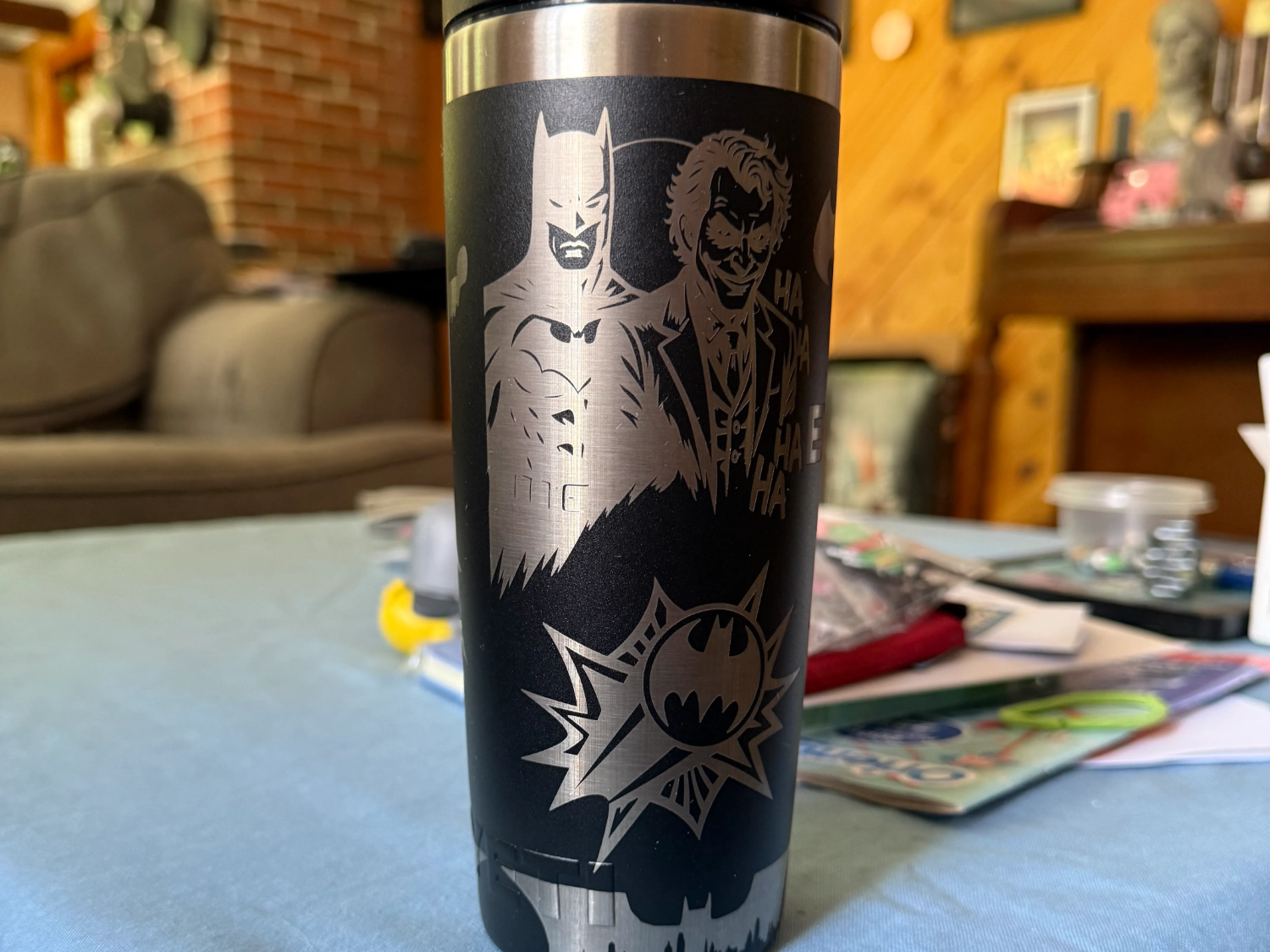 Black Stainless Steel Tumbler Featuring Batman and Joker Graphic