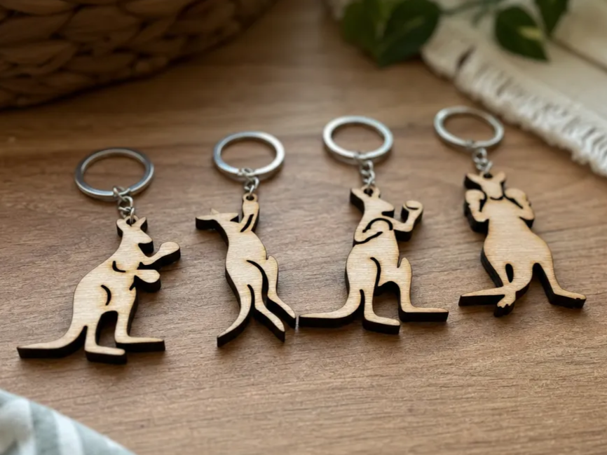 Kangaroo Shaped Wooden Keychains