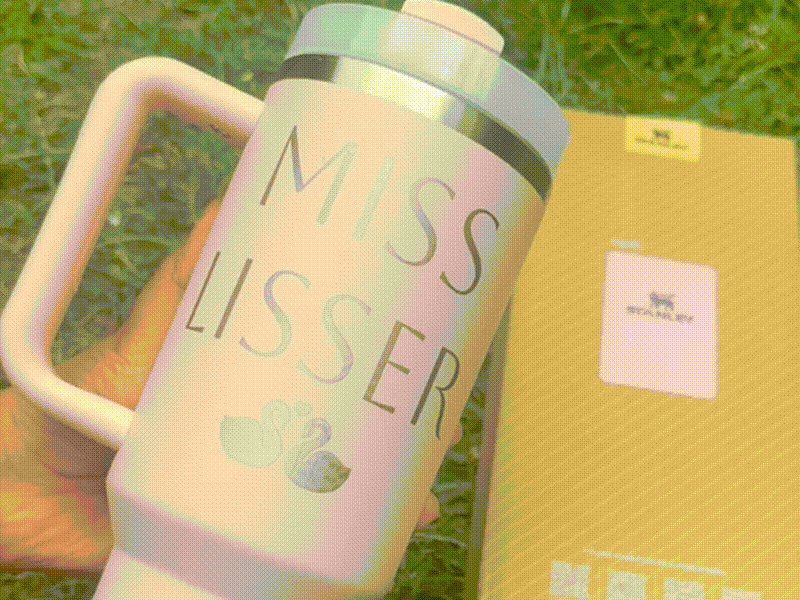 Personalized Pink Insulated Tumbler with Miss Lisser Text and Swan Motif