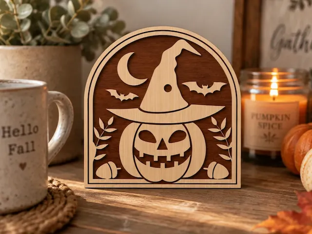 Halloween Pumpkin Witch Hat Tabletop Sign – Laser Cut Design