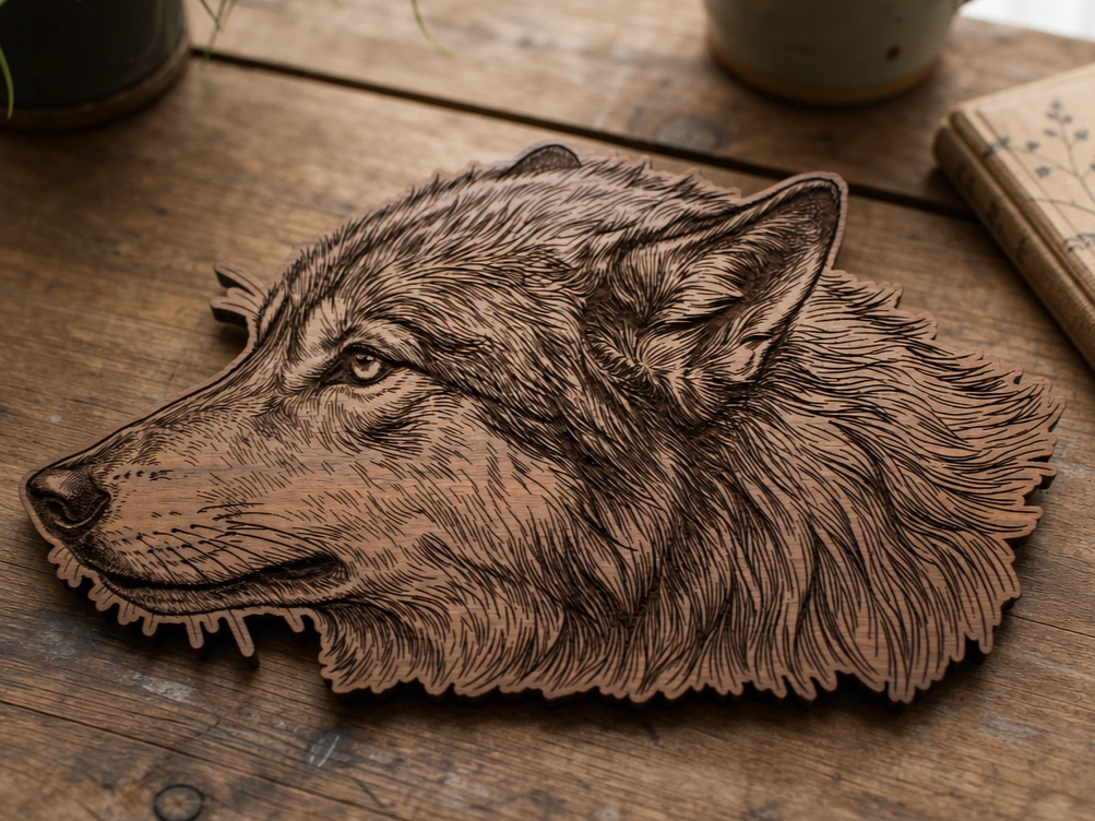 Wolf Head Wooden Wall Art Silhouette
