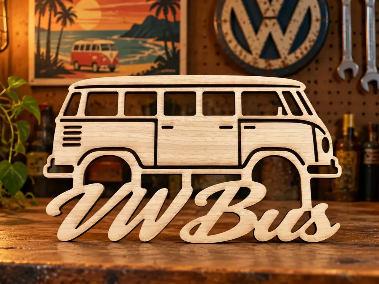 [Laser cut and engrave] Wooden VW Bus Silhouette Sign