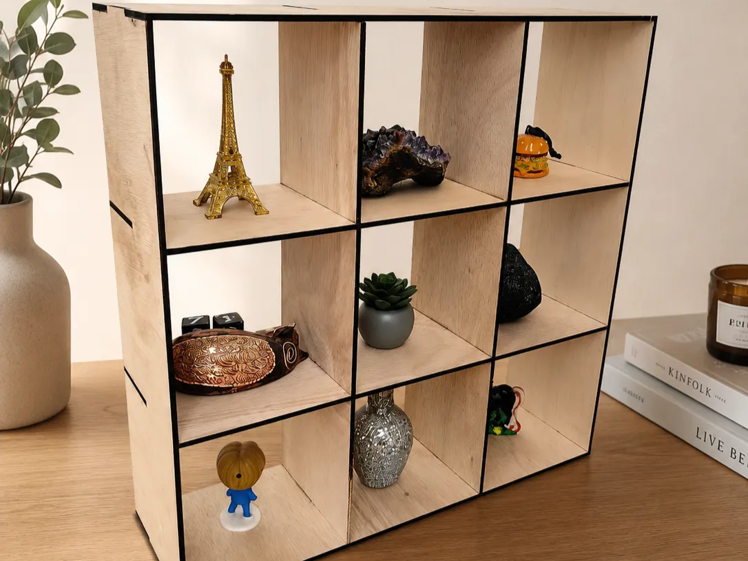 Wooden Nine-Compartment Desktop Display Shelf for Collectibles