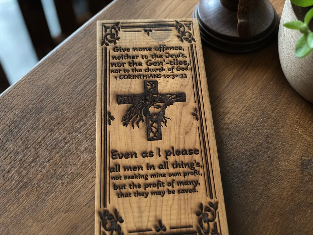 1 Corinthians 10:32-33 Bible Verse Wooden Wall Plaque with Cross Motif