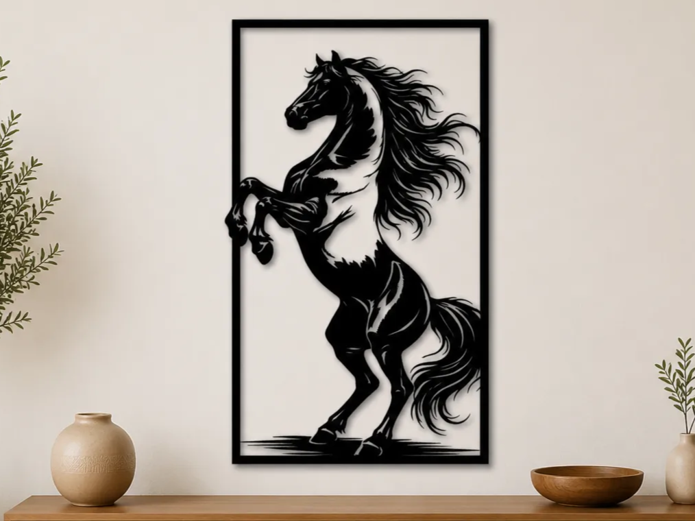 Rearing Horse Wall Art SVG | Wild Stallion Silhouette | Western Horse Decor | Equestrian Laser Cut SVG | Digital Download