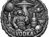 [Laser cut and engrave] Outer Space Vodka Alien Head Embossed Metal Coaster