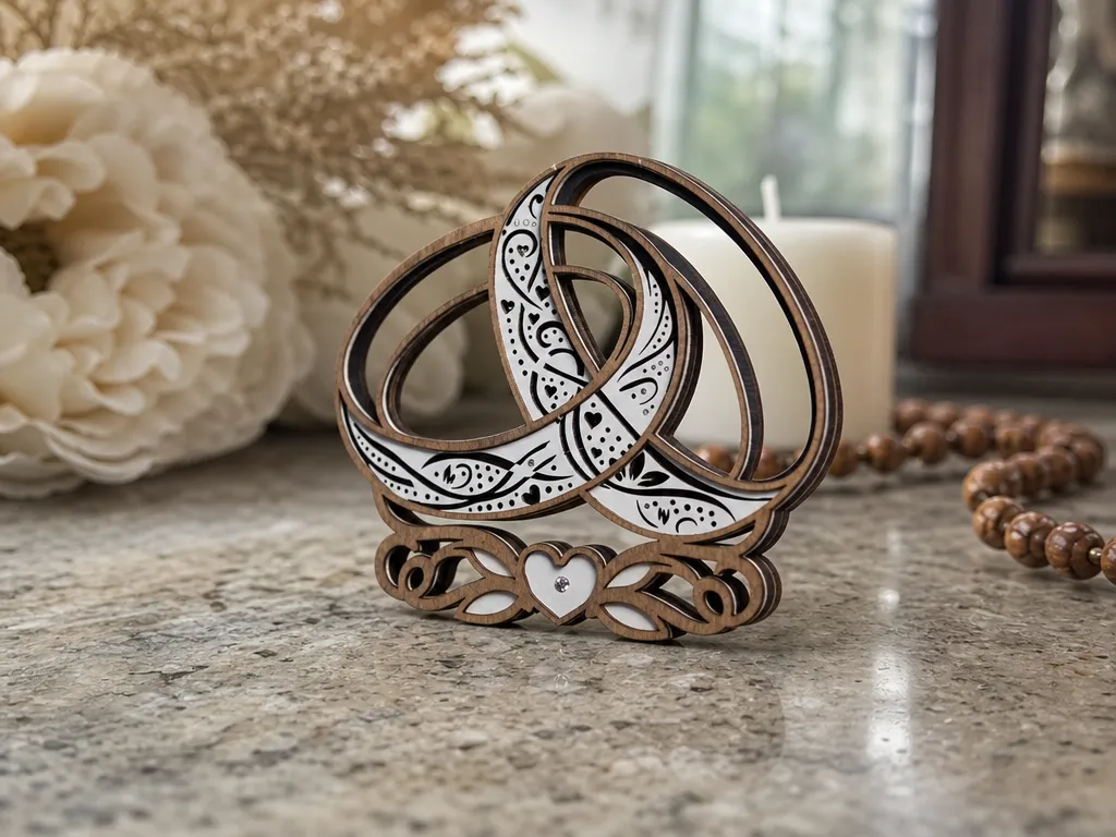 Ornement de mariage avec alliances entrelacées et motif floral