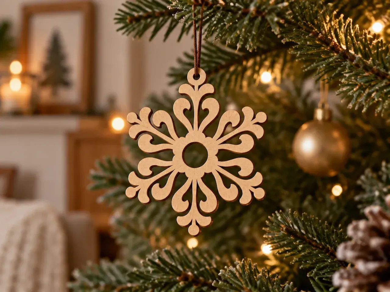 [Laser cut and engrave] Wooden Snowflake Christmas Ornament