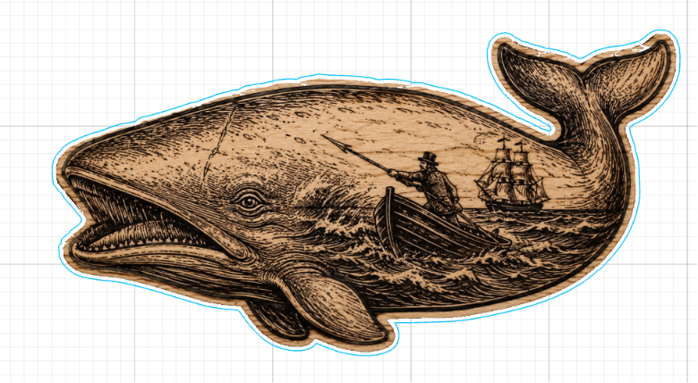 [Laser cut and engrave] Wandbild aus Holz mit Moby Dick Motiv und Walfänger