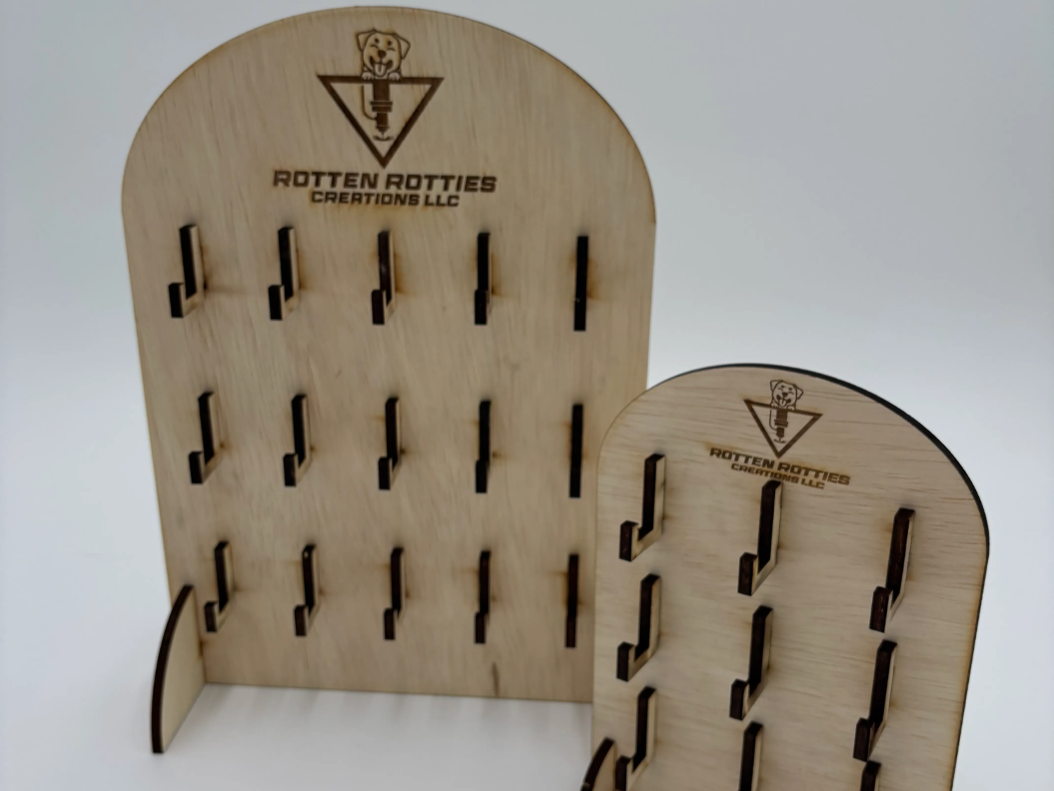 Wooden Arched Jewelry or Keychain Display Stand with Hooks