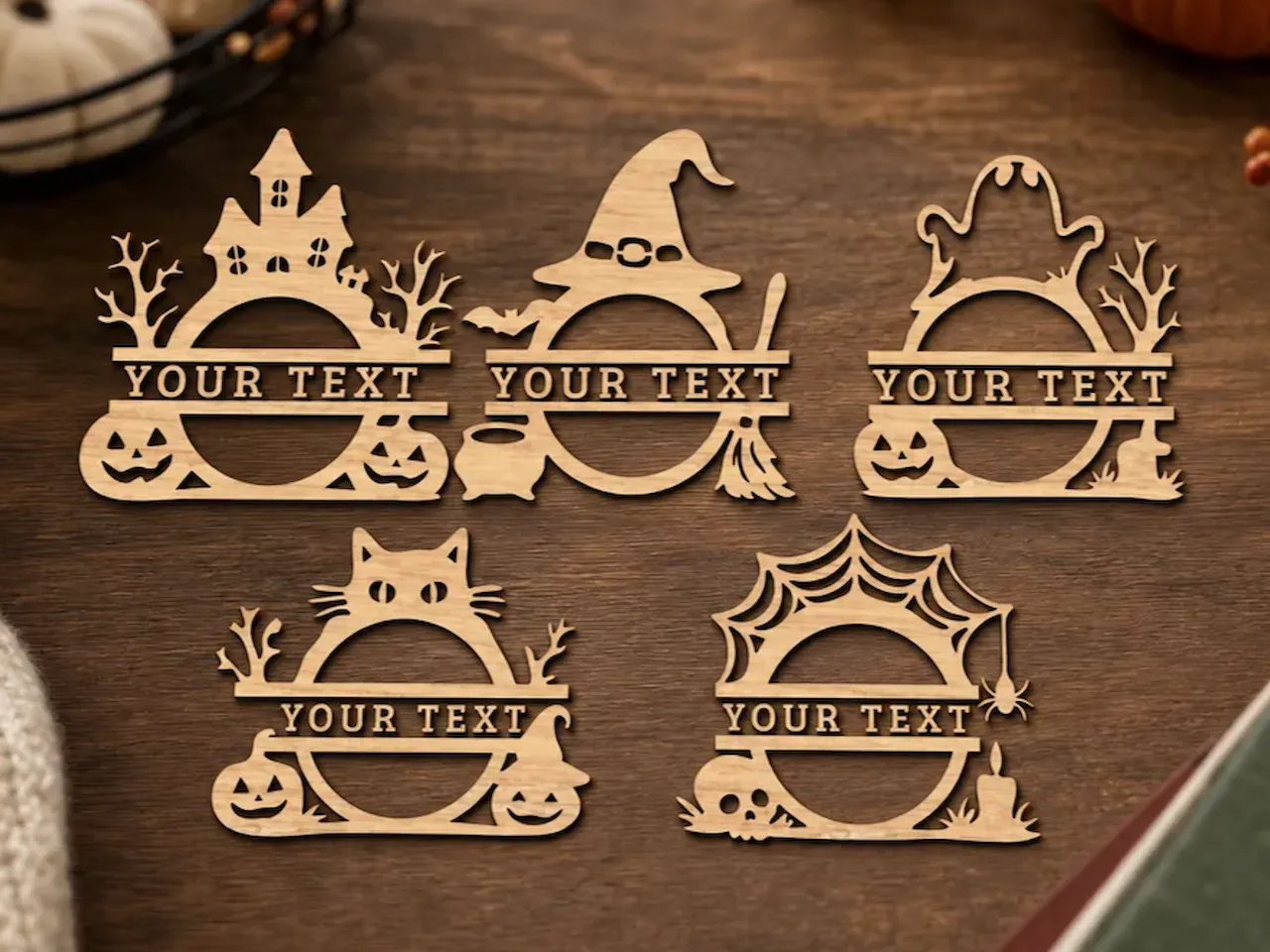 [Laser cut and engrave] Halloween Themed Personalized Name Sign Ornaments