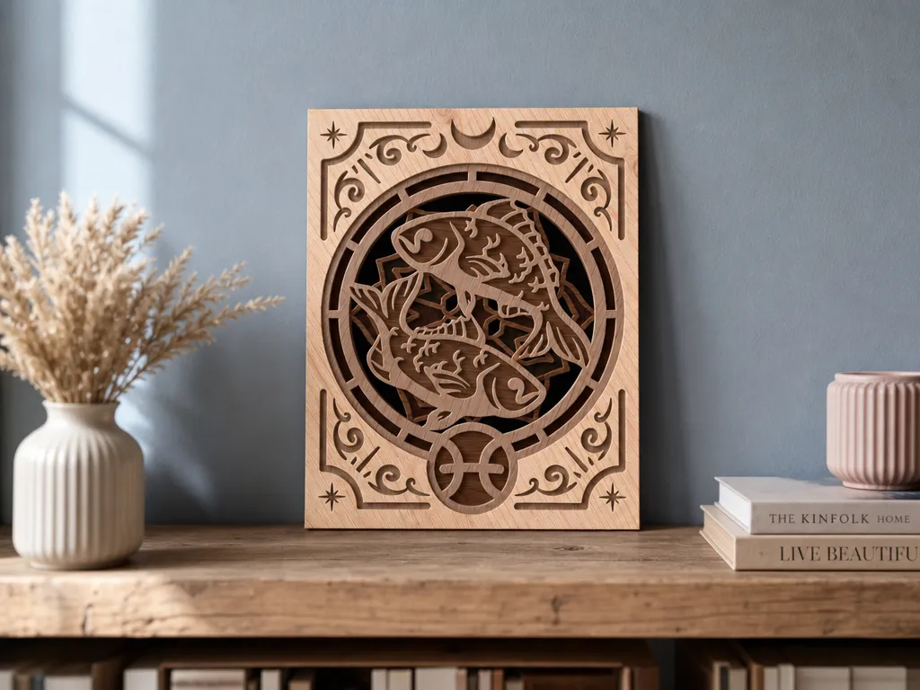 Pisces Zodiac Sign Layered Wooden Wall Art