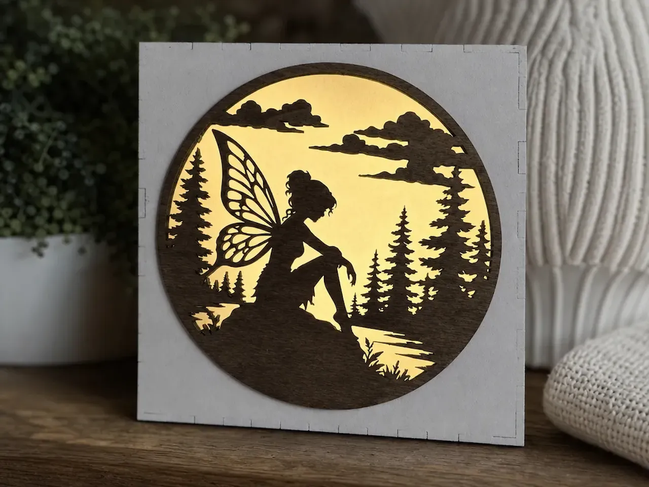 [Laser cut and engrave] Fairy Silhouette Light Box with Forest Landscape