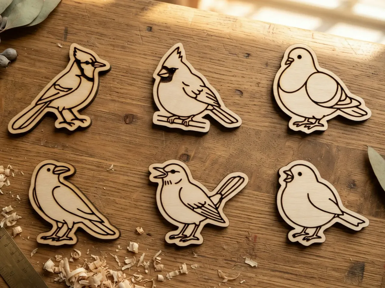 [Laser cut and engrave] Backyard & Songbirds 6-Character Laser Cut Bundle | SVG & XCS Files for Keychains & Magnets