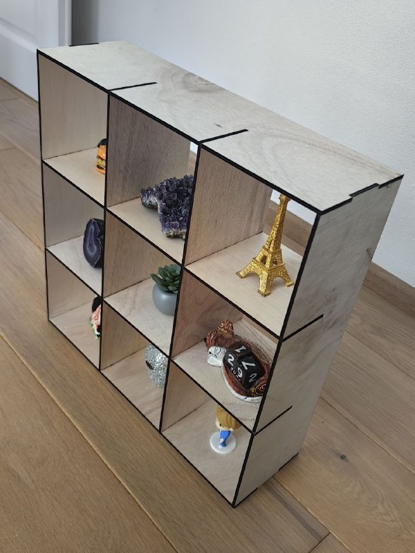 [Laser cut and engrave] Wooden Nine-Compartment Desktop Display Shelf for Collectibles