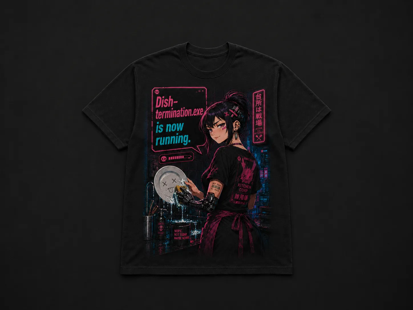 DISH-termination.exe is now running - Funny cyberpunk kitchen graphic