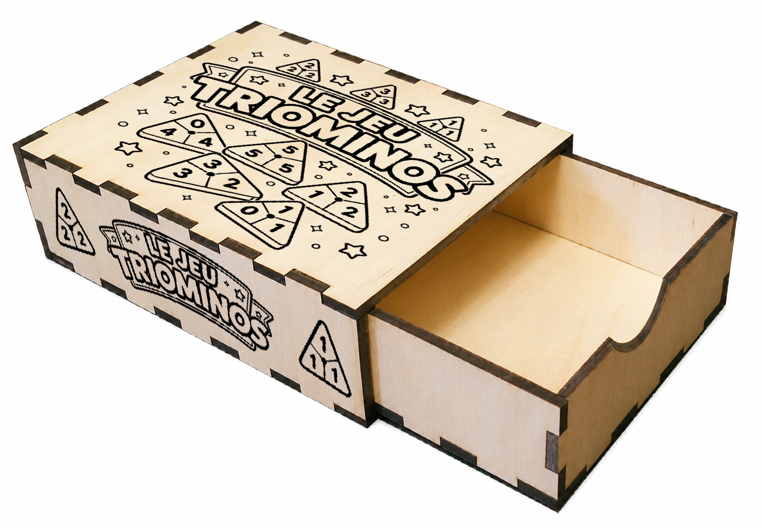 [Laser cut and engrave] Jeu de société Triominos en bois avec boîte de rangement coulissante