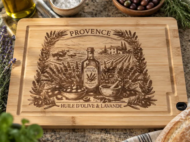 Planche à découper en bambou avec illustration de paysage de Provence