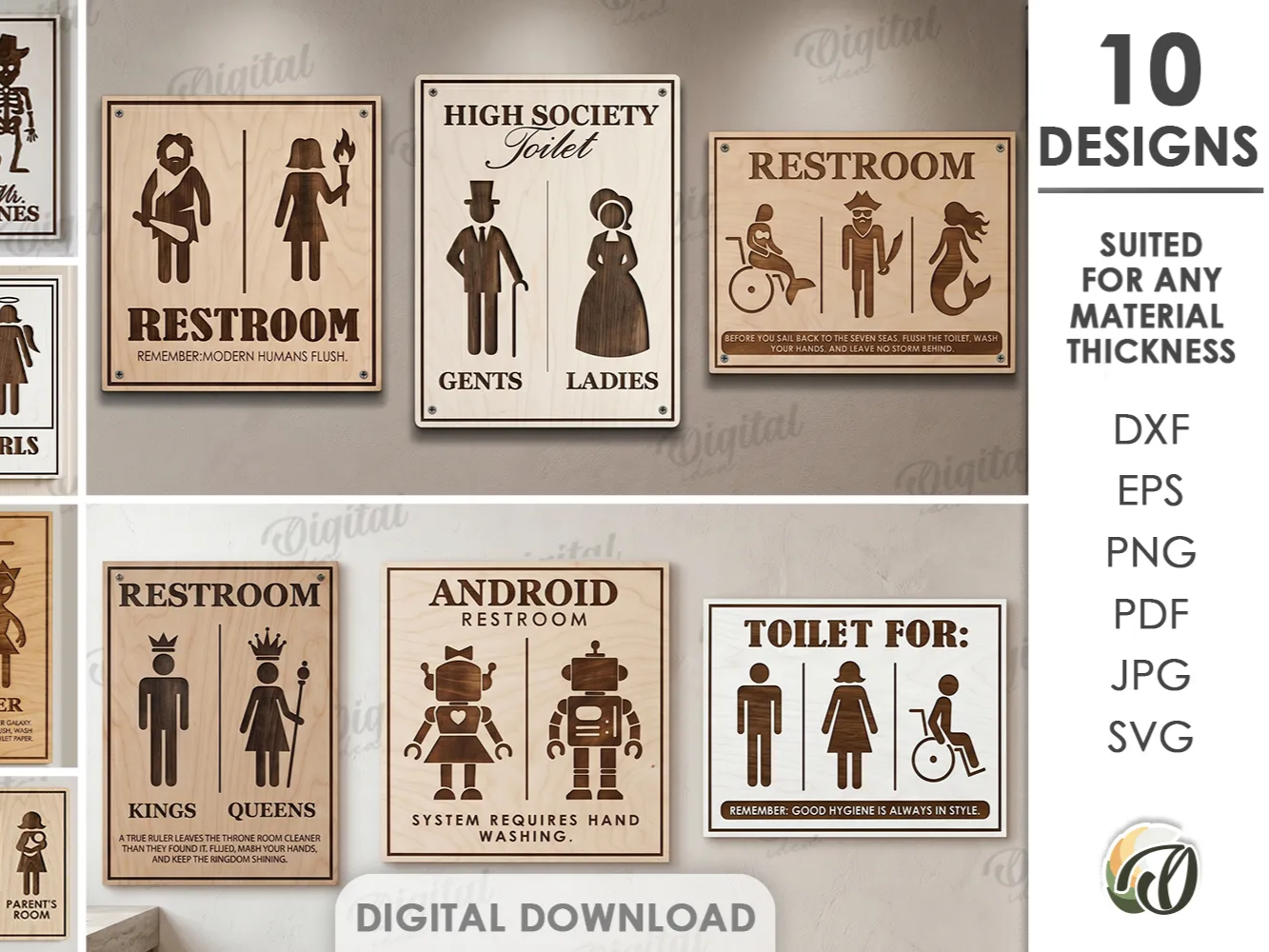 3D Restroom signs bundle. Bathroom decoration laser cut files. Funny wooden toilet sign. Sarcastic svg. Men and women bathroom wall art