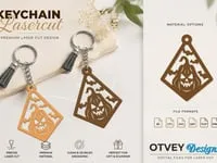 [Laser cut and engrave] Halloween themed wooden keychain set with pumpkin and witch hat motifs
