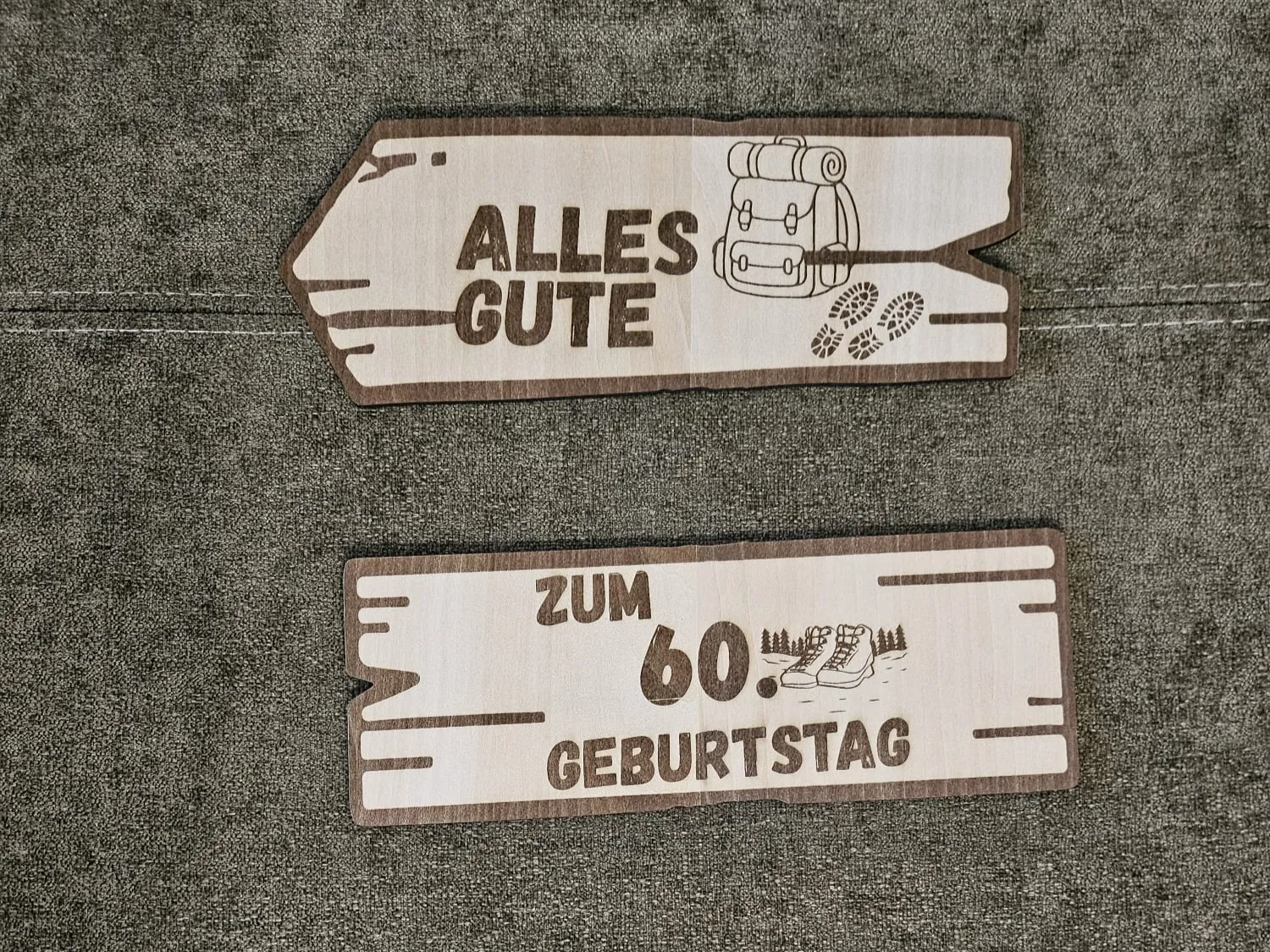 Holzschilder Alles Gute zum 60. Geburtstag mit Wander-Motiv