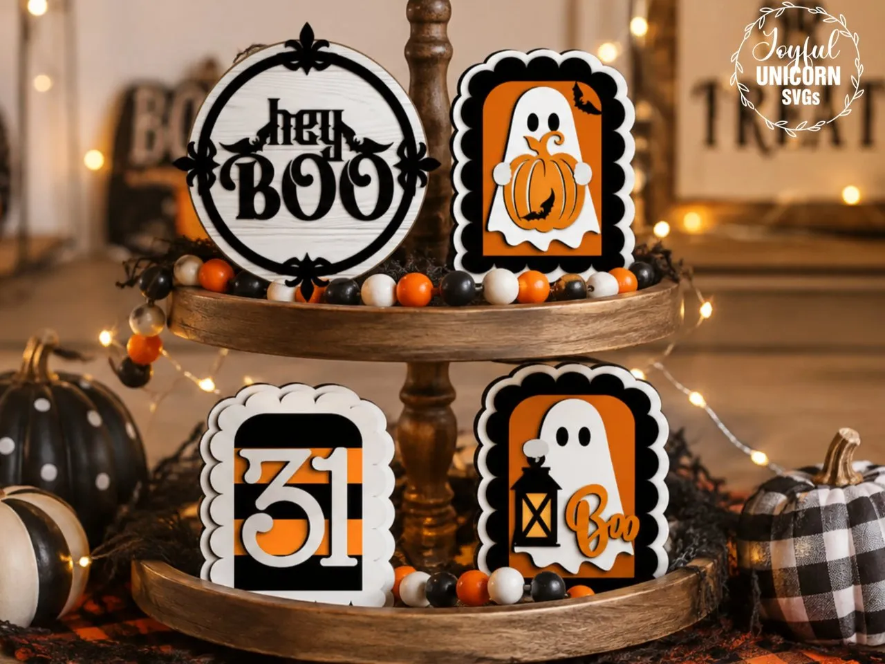 [Laser cut and engrave] Halloween Tiered Tray SVG Bundle, Arched Ghost Boo Decor Set, Round Hey Boo Sign, October 31 Shelf Sitter, Glowforge Laser Cut Files,CNC File, xTool