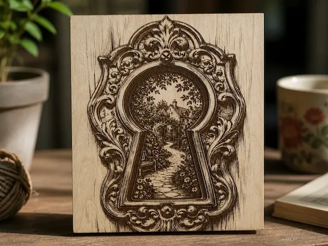 Ornate Keyhole Frame Wall Art Featuring a Secret Garden Path