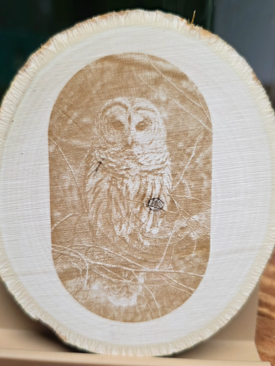 [Laser cut and engrave] Owl Portrait on Natural Wood Slice