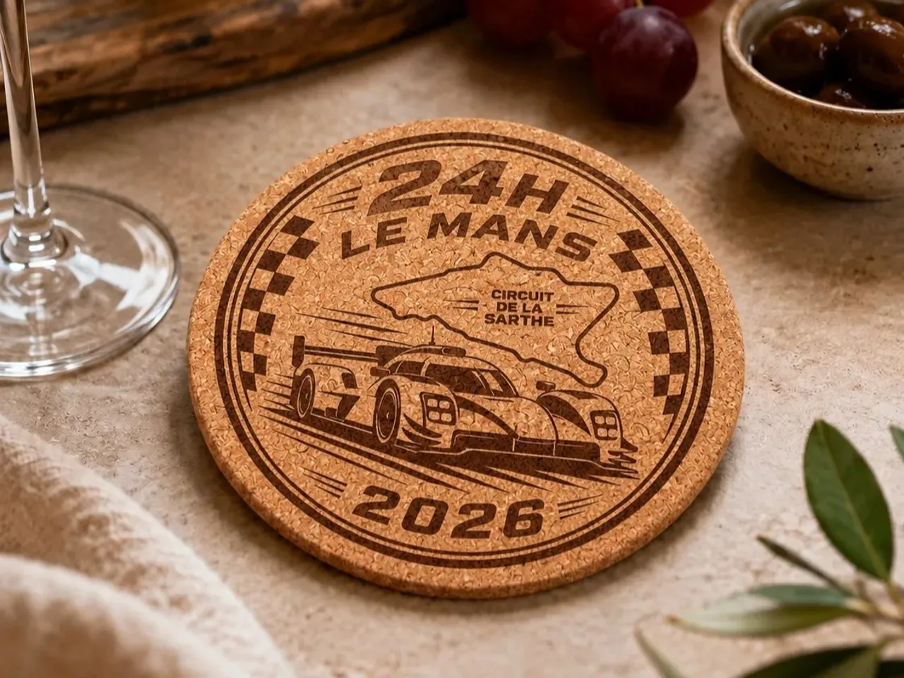 [Laser cut and engrave] Sous-verre en liège 24 Heures du Mans avec voiture de course