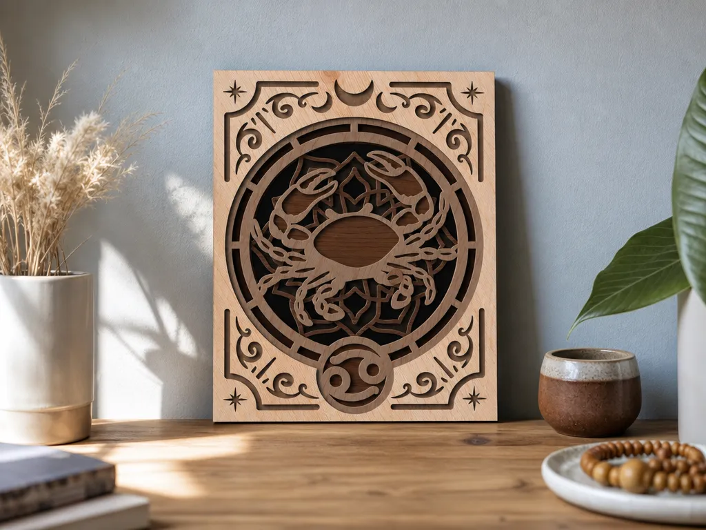 Cancer Zodiac Sign Wooden Wall Art with Crab Motif