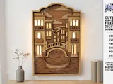 [Laser cut and engrave] Layered Wooden Cityscape Wall Art with Integrated LED Lighting Laser Cut Bundle. Wall Decor. 3D Night Light