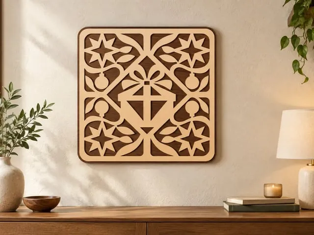 Square Wooden Christmas Gift Box Wall Art & Home Decor