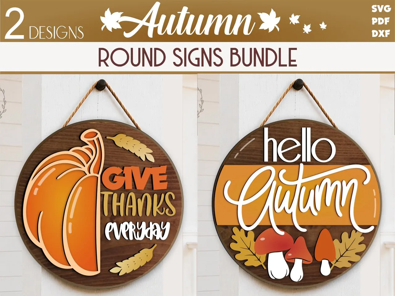 [Laser cut and engrave] Autumn Door Sign SVG Mini Bundle, Give Thanks Every Day Sign, Hello Autumn Mushrooms Door Sign, Laser Cut File for Glowforge, CNC, Xtool and more