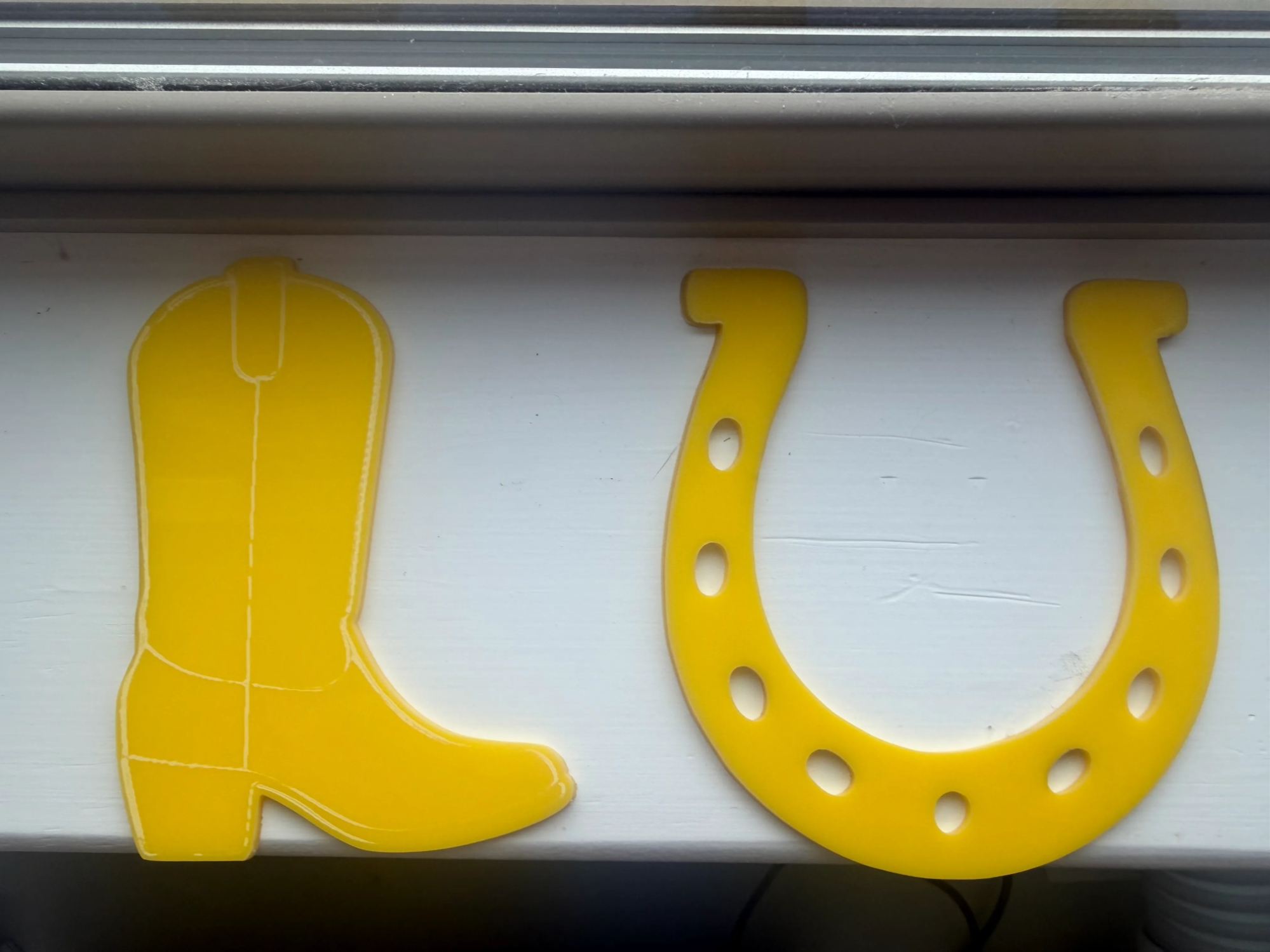 Yellow Acrylic Cowboy Boot and Horseshoe Wall Art Set