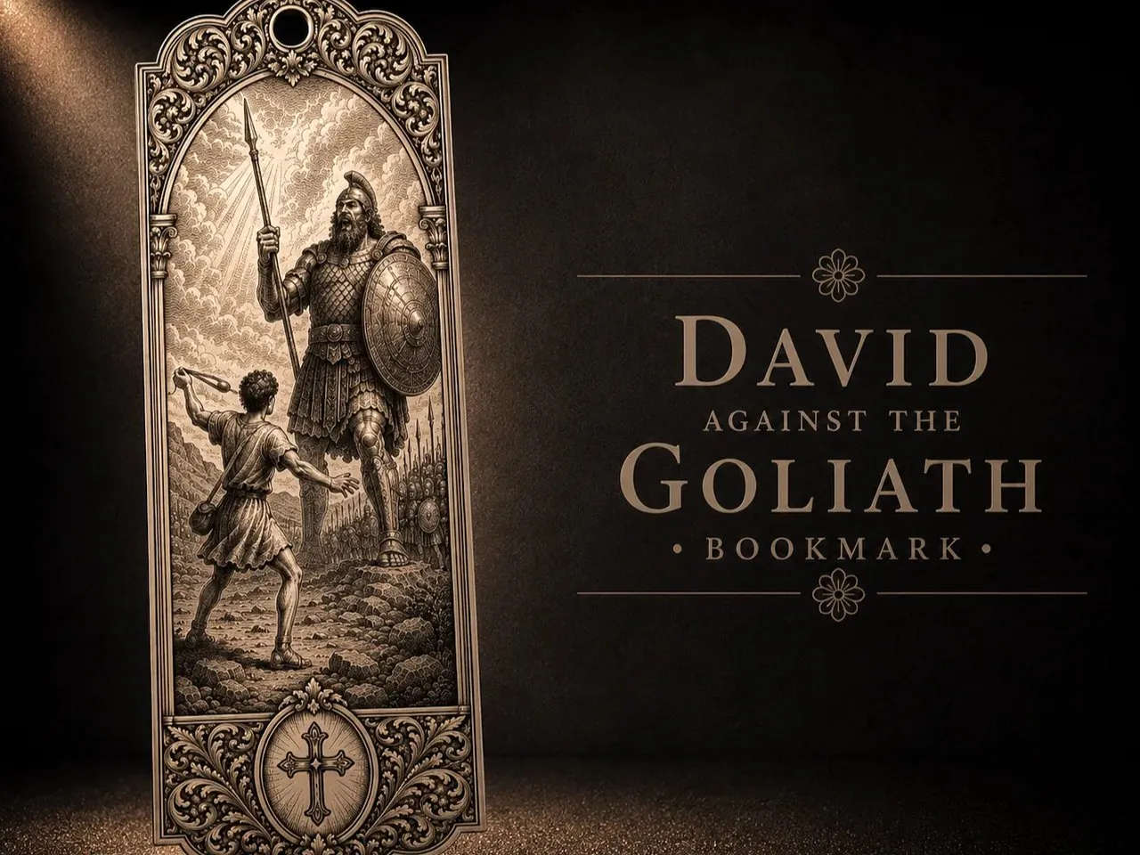 [Laser cut and engrave] David and Goliath Biblical Scene Bookmark
