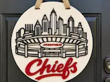 [Laser cut and engrave] Kansas City Chiefs Arrowhead Stadium Skyline Round Wall Hanging /  Door Hanger