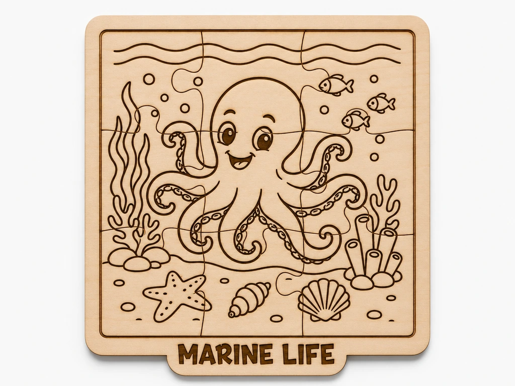Octopus Wooden Puzzle for Kids | Marine Life Montessori Toy, Ocean Animal Learning Activity and Fine Motor Skills Development