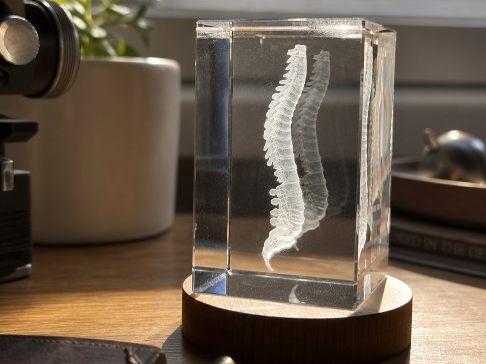 [Laser cut and engrave] Human Spine Anatomy Crystal Block Paperweight