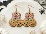 [Laser cut and engrave] Halloween Pumpkin Bow Earrings Svg, Laser Cut File, Dxf Svg Pdf, Glowforge Template, Wood Earrings, Digital Download
