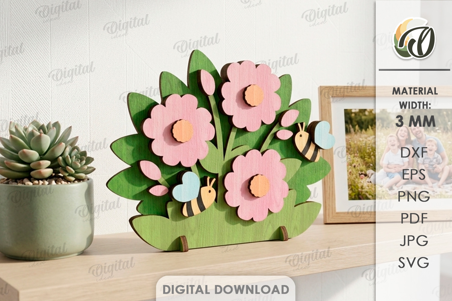 [Laser cut and engrave] 3D Flower Stands Bundle. Plant Home Decor Laser Cut Files. Floral Shelf Sitter SVG. Summer. Mother's Day Gift. Spring Standing decor