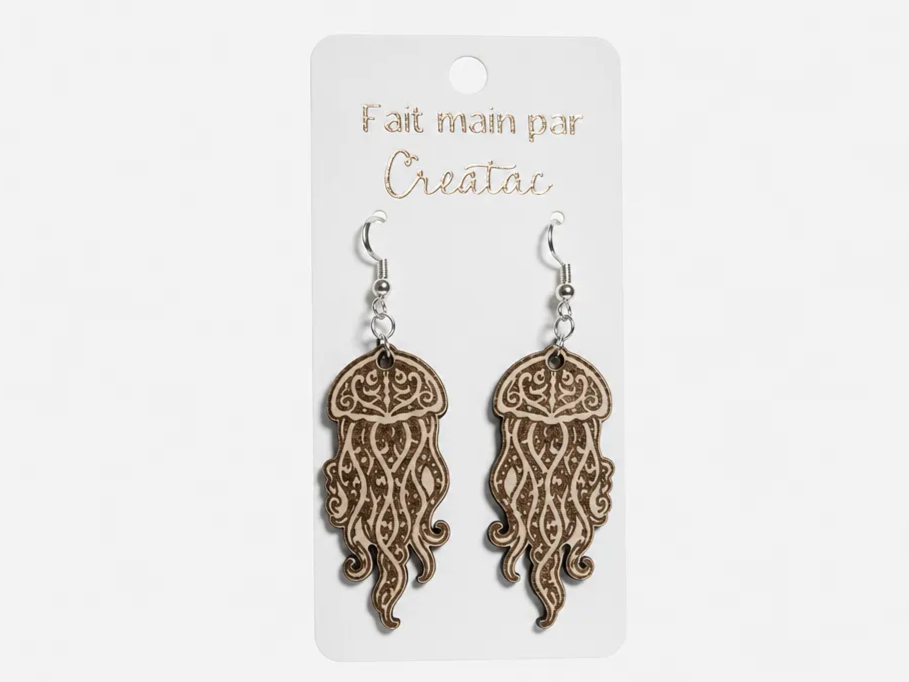 Boucles d'oreilles pendantes en forme de méduses avec motifs gravés