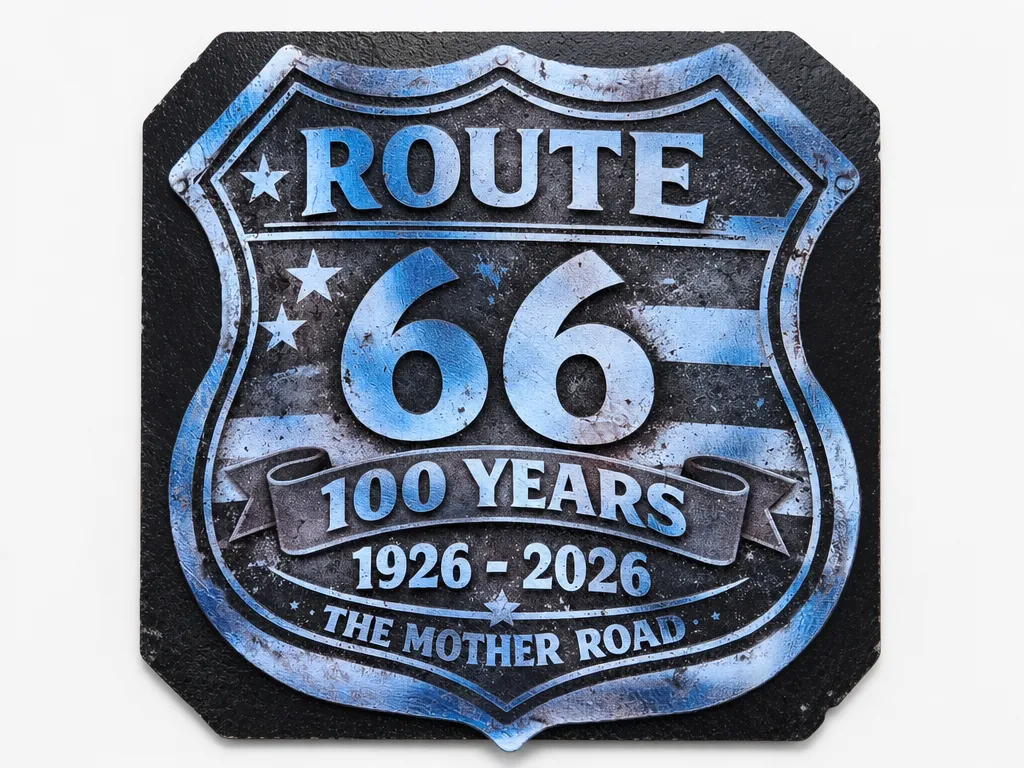 gravure sur ardoise peinte , commémorative Route 66 100 ans