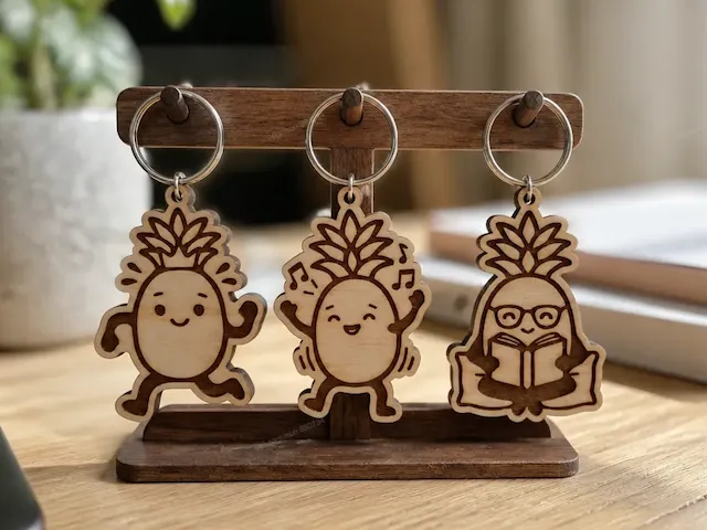 Cute Pineapple Character Keychains with Running, Dancing, and Reading Designs