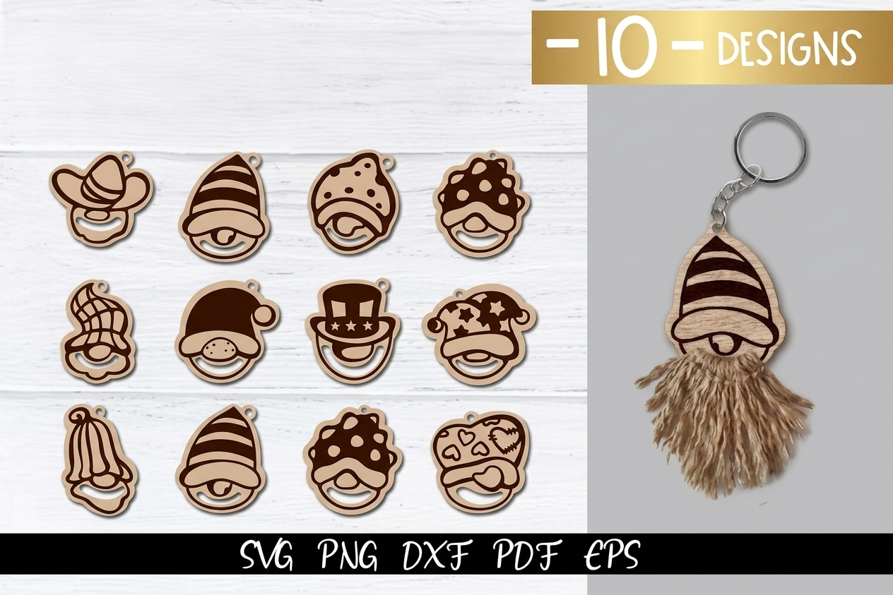 [Laser cut and engrave] Lot de pendentifs en bois en forme de gnome pour décoration de Noël
