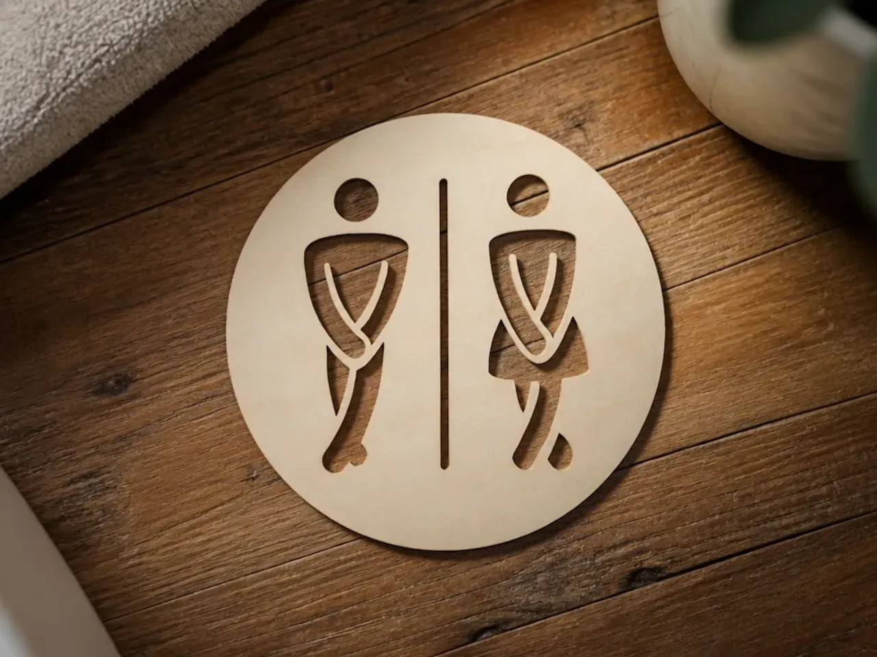 [Laser cut and engrave] Plaque de porte ronde pour toilettes avec pictogrammes homme et femme